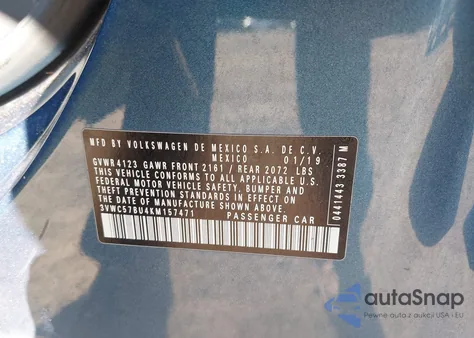 2019 Volkswagen Jetta S/Se/R-Line from USA, damaged, VIN 3VWC57BU4KM157471